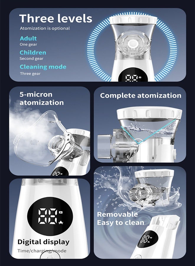 GD Portable Mesh Nebulizer with LED Digital Display Three Atomization Modes Low Noise Handheld Nebulizer with Self‑Cleaning Mode - Rechargeable Cold Mist Large Vapor Inhaler for Children, Home, Office, and Travel - Image 3
