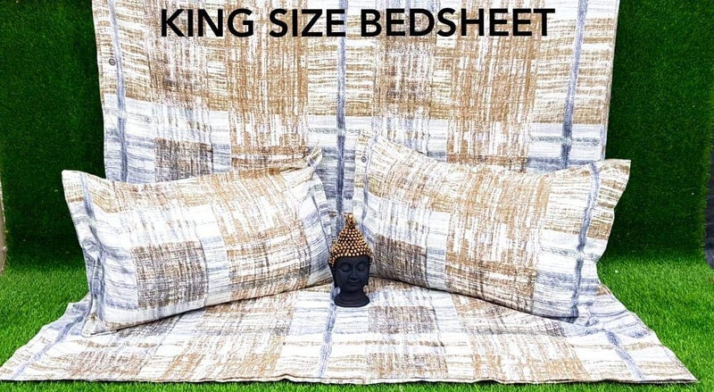 Mosho King Size BedSheet 9 Feet 108 Inch Without Joint with 2 Pillow Covers (White Checks, King Size XXL) - Image 3