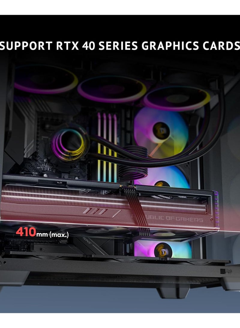 صندوق ألعاب كمبيوتر ATX ميني تاور، مع 5 مراوح ARGB بحجم 120 مم، زجاج مقسى، دعم لـ 7 مراوح، تبريد مائي يصل إلى 360 مم (أسود) - Image 5