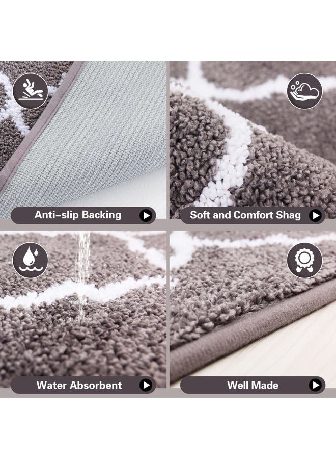 Carvapet 2 Pieces Kitchen Rugs and Mats Set Absorbent Soft Microfiber Bath Mat Moroccan Trellis Non-Slip Kitchen Mat Doormat Runner Set, 17"x48"+17"x24", Grey - Image 2