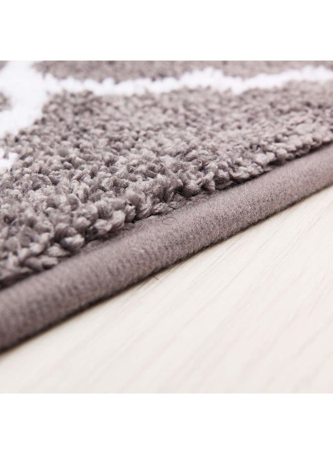 Carvapet 2 Pieces Kitchen Rugs and Mats Set Absorbent Soft Microfiber Bath Mat Moroccan Trellis Non-Slip Kitchen Mat Doormat Runner Set, 17"x48"+17"x24", Grey - Image 5