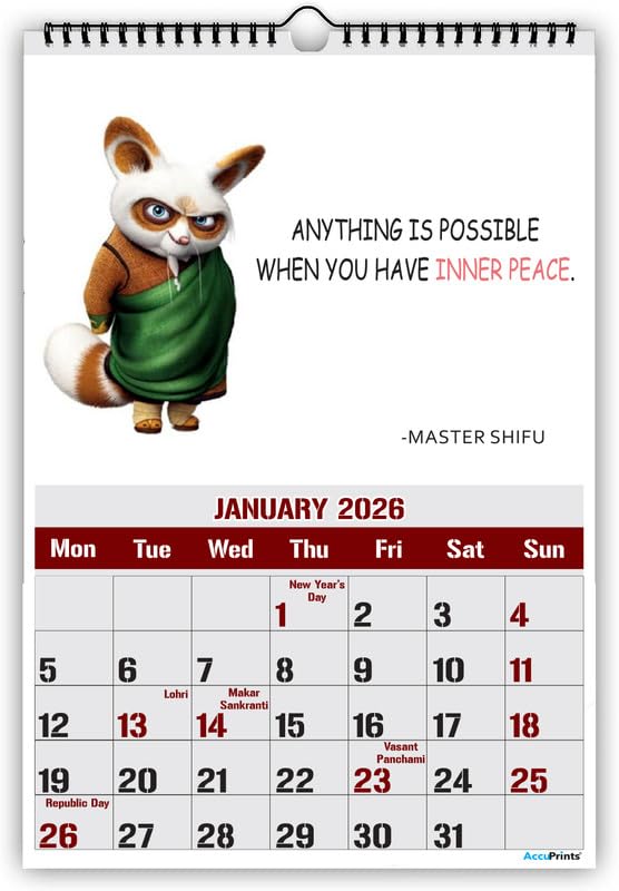 AccuPrints® Wall Calendar 2026 Planner-Size (14 x 20) inch For Office Home Table New Year Hanging Kids (35.5 x 50) cm- (Panda Wall) - Image 4