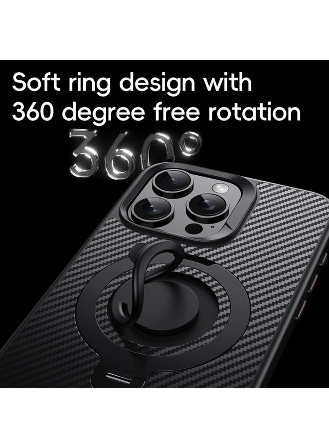 اس-توب جراب لهاتف iPhone 13 Pro Max مصنوع من ألياف الكربون MagSafe مع حامل دوار 360 درجة - Image 2