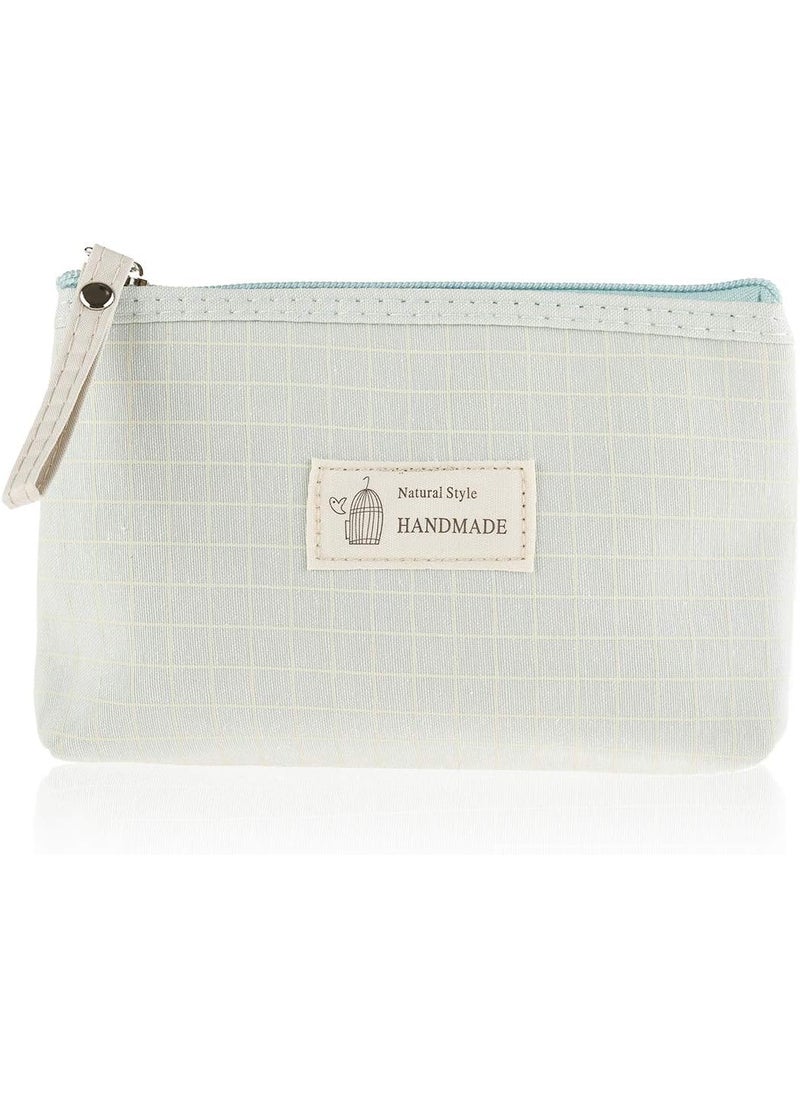 RIAH FASHION - RIAH FASHION Portable Travel Clutch Cosmetic Makeup Pouch Bag - Toiletry Organizer Purse Wristlet Stripe, Floral, Plaid, Cork (Fabric Makeup Pouch - Grid Mint) - Image 1