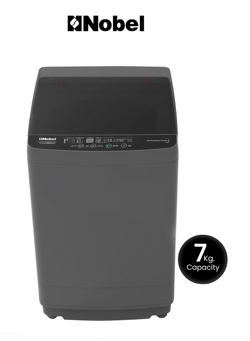 Nobel Washing Machine 7 KG Capacity, Electronic Control, 12 Wash Programs, LED Washing Phase Indicator, Transparent Lid, Dual Magic Filter, Stainless Steel Drum - 735 W 7 kg 735 W NWM750RI Dark Grey - Image 1