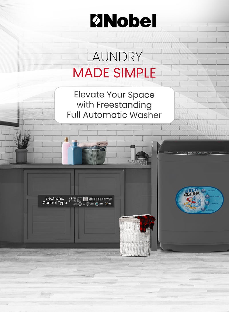 Nobel Washing Machine 7 KG Capacity, Electronic Control, 12 Wash Programs, LED Washing Phase Indicator, Transparent Lid, Dual Magic Filter, Stainless Steel Drum - 735 W 7 kg 735 W NWM750RI Dark Grey - Image 5