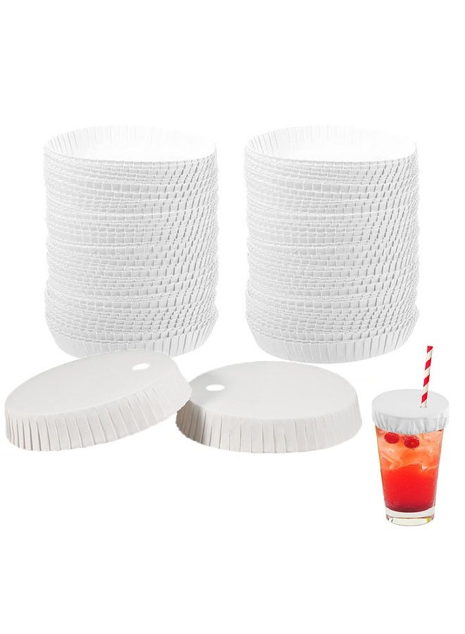 عربست 100pcs غطاء كأس الورق القابل للتصرف ، غطاء الشرب المعاد تدويره ، غطاء الكأس للمشروبات مع ثقب القش ، غطاء كأس القهوة البيضاء ، غطاء الكأس الساخن للمطبخ المنزلي مقاهي الحفلات حفل الزفاف فندق الحانات ، 7.5 * 7.5 سم - Image 1