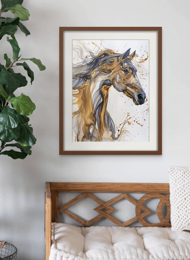 Art Decor Art Decor Water Color Ink Style Horse Art with Gold and Black Accents with Matboard Framed Fine Art Wall Décor for Living Room Bedroom Dining Room Office Gifting - Image 1