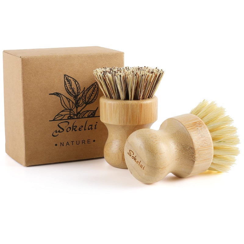 Bamboo Dish Scrub Brushes Set for Kitchen  Wooden Cleaning Scrubbers Brushes EcoFriendly Natural Dishes Washing Brush for Dishwashing Cast Iron Pots Pans Skillet Vegetables Sink Set of 2