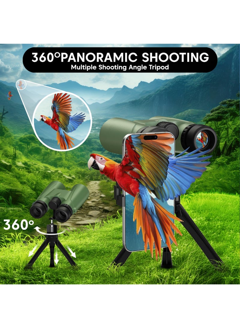 Sounce Renewed - 12x42 Binoculars for Long Distance | Ultra HD Binocular for Adults | BAK4 Prism Green Coated | Bird Watching Wildlife Safari | 360 Degree Tripod & Pouch Included (Green) - Image 3
