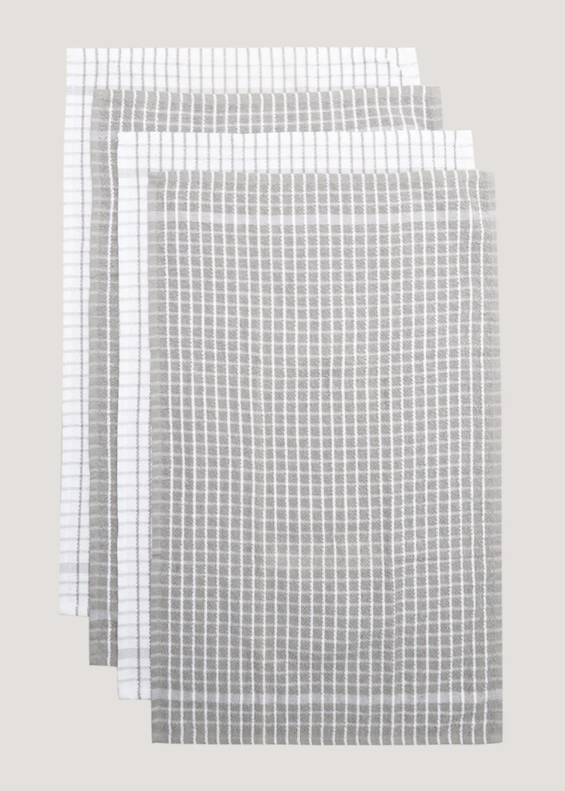 Matalan 4 Pack Grey Check Terry Tea Towels