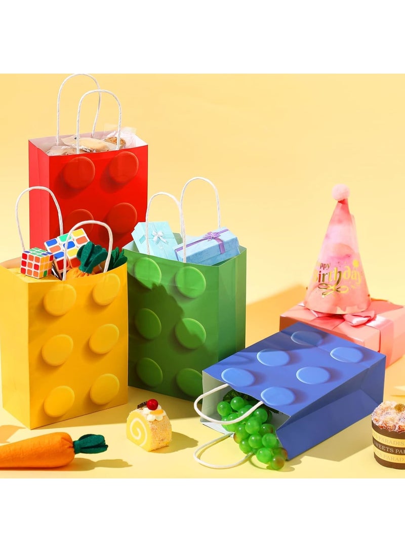SYOSI Candy Treat Paper Bags for Bricks, Building Block Party Favor Gift Bag, Gift Goodie Bags with Handle for Buildings Blocks Birthday Party Baby Shower Decoration Supplies, 21 * 15 * 8 cm, 24 Pieces - Image 2