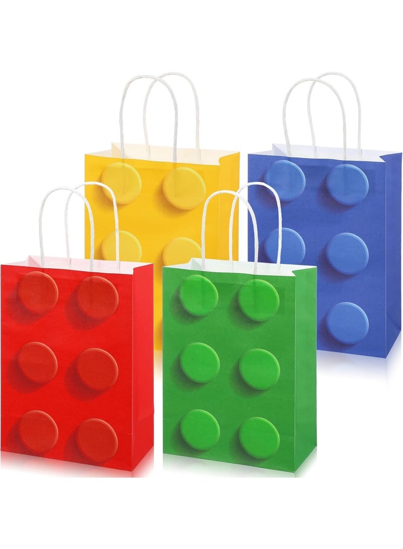 SYOSI Candy Treat Paper Bags for Bricks, Building Block Party Favor Gift Bag, Gift Goodie Bags with Handle for Buildings Blocks Birthday Party Baby Shower Decoration Supplies, 21 * 15 * 8 cm, 24 Pieces - Image 1