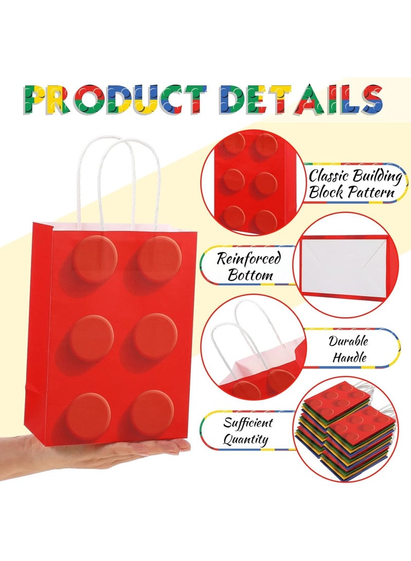 SYOSI Candy Treat Paper Bags for Bricks, Building Block Party Favor Gift Bag, Gift Goodie Bags with Handle for Buildings Blocks Birthday Party Baby Shower Decoration Supplies, 21 * 15 * 8 cm, 24 Pieces - Image 3