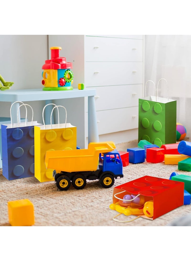 SYOSI Candy Treat Paper Bags for Bricks, Building Block Party Favor Gift Bag, Gift Goodie Bags with Handle for Buildings Blocks Birthday Party Baby Shower Decoration Supplies, 21 * 15 * 8 cm, 24 Pieces - Image 4