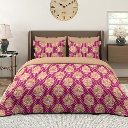 Layers Glory 100% Cotton Bedsheet Set for All Seasons - Lightweight, Moisture Absorbent, Machine Washable & Easy to Care - Gift for Housewarming & More - 144 TC - Queen Size (Multicolor Pink) - Image 5
