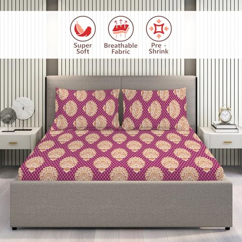 Layers Glory 100% Cotton Bedsheet Set for All Seasons - Lightweight, Moisture Absorbent, Machine Washable & Easy to Care - Gift for Housewarming & More - 144 TC - Queen Size (Multicolor Pink) - Image 3