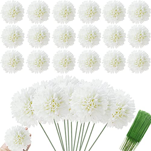 HinyoCo 30 Pcs Artificial Chrysanthemums Heads Ball Flowers，Silk Chrysanthemum Ball Bouquet White Bouquets Hydrangea for Home Office Coffee House Parties and Wedding（Milk White） - Image 1