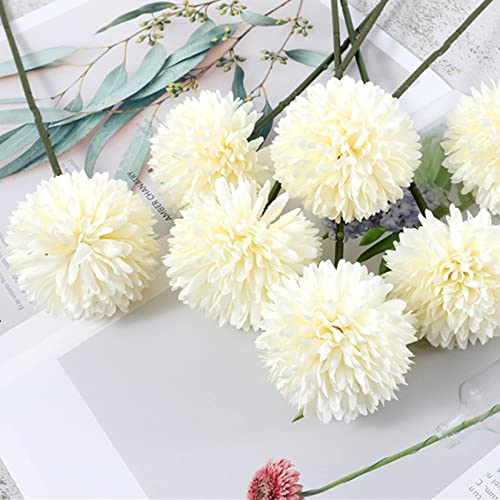 HinyoCo 30 Pcs Artificial Chrysanthemums Heads Ball Flowers，Silk Chrysanthemum Ball Bouquet White Bouquets Hydrangea for Home Office Coffee House Parties and Wedding（Milk White） - Image 4