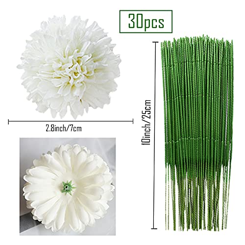 HinyoCo 30 Pcs Artificial Chrysanthemums Heads Ball Flowers，Silk Chrysanthemum Ball Bouquet White Bouquets Hydrangea for Home Office Coffee House Parties and Wedding（Milk White） - Image 2