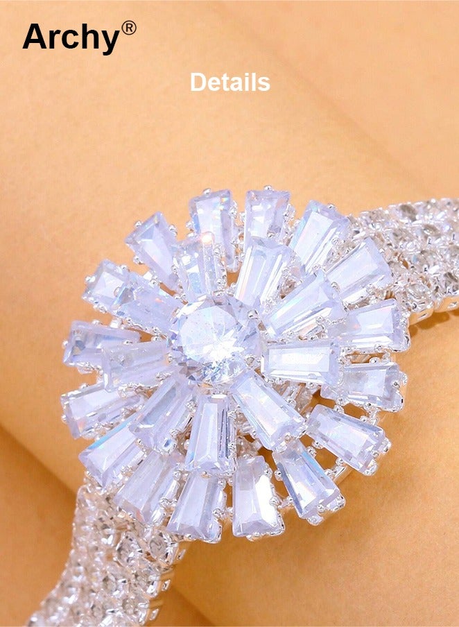 Archy 5Pcs Rhinestone Jewelry Set Stylish Elegant Floral Necklace Zircon Earrings Pendant Bracelet Ring  - Image 5