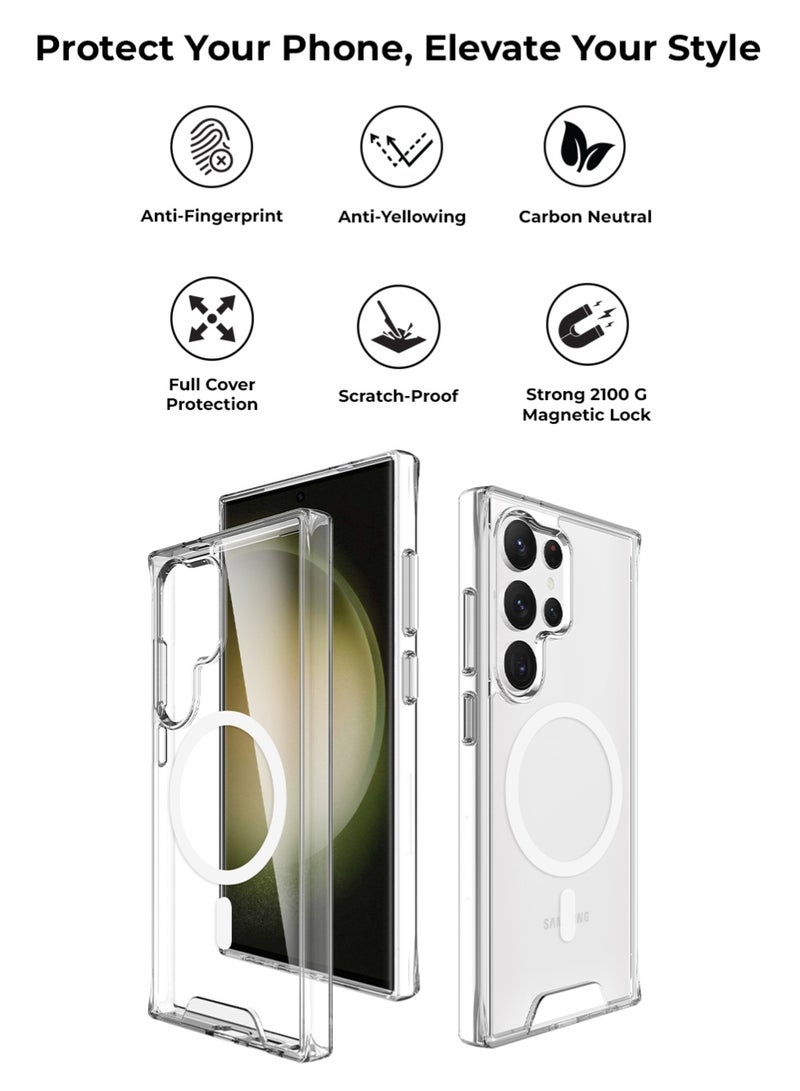 جلاسولوجي Clear Case for Samsung Galaxy S24 Ultra, Magnetic Non-Yellowing Case, Shockproof Protection with Hard Back, Silicone Frame - Image 5