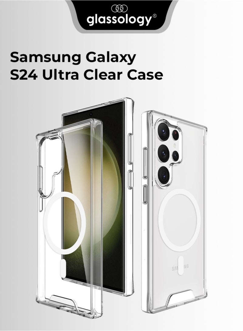 جلاسولوجي Clear Case for Samsung Galaxy S24 Ultra, Magnetic Non-Yellowing Case, Shockproof Protection with Hard Back, Silicone Frame - Image 1