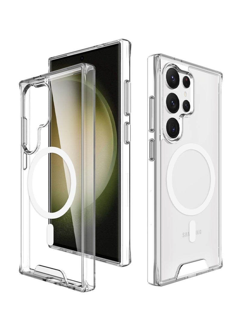 جلاسولوجي Clear Case for Samsung Galaxy S24 Ultra, Magnetic Non-Yellowing Case, Shockproof Protection with Hard Back, Silicone Frame - Image 2