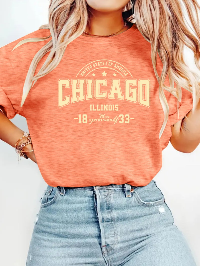 round neck fashion CHICAGO top women's T-shirt loose short sleeve - Image 3