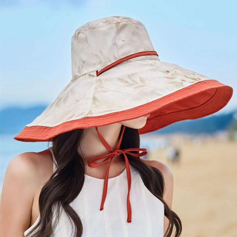 HUAMULAN Wide Brim Women Summer Sun Floppy Hat Ponytail Beach Bucket Fishing Hats Reversible Packable Outdoor UV Protection Orange - Image 3