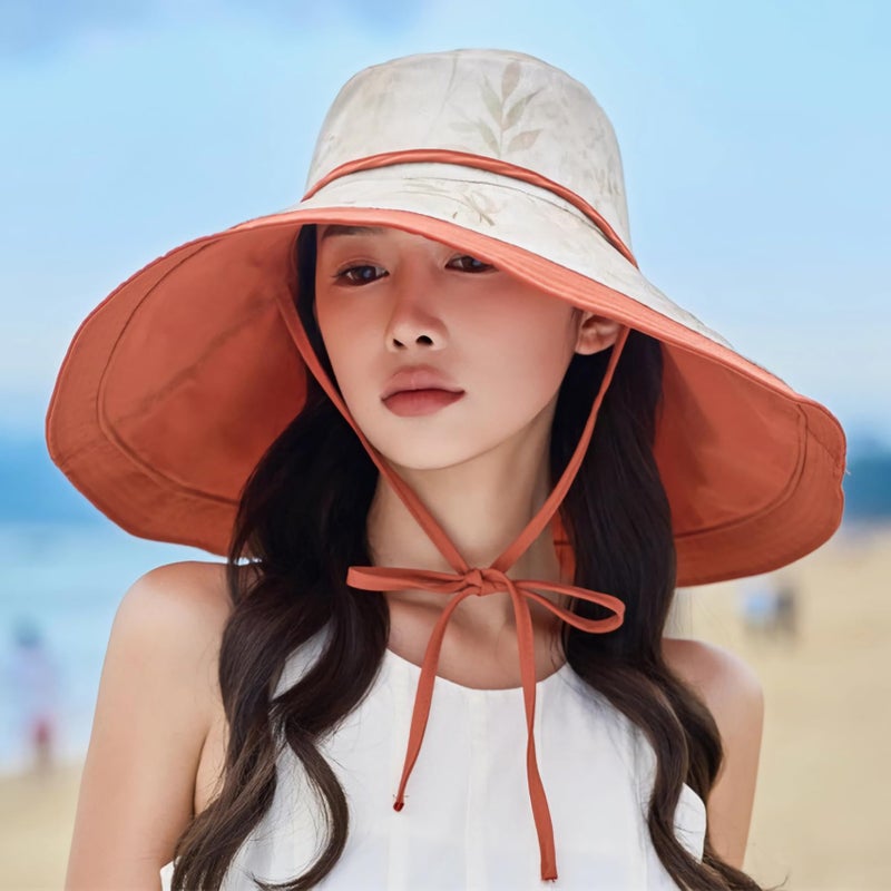 HUAMULAN Wide Brim Women Summer Sun Floppy Hat Ponytail Beach Bucket Fishing Hats Reversible Packable Outdoor UV Protection Orange - Image 4