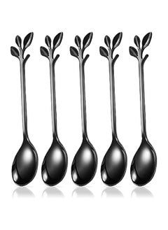 Generic Black Coffee Spoons, IFeico Stainless Steel Ice-Cream Spoons, 4.7 inch Tea Demitasse Stirring Spoon, Smooth Edges, Dishwasher Safe, Mini Leaf Sugar Spoons for Dessert, Family Parties, Pack of 5  - Image 1