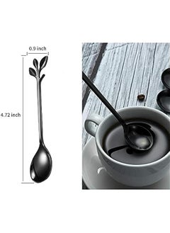 Generic Black Coffee Spoons, IFeico Stainless Steel Ice-Cream Spoons, 4.7 inch Tea Demitasse Stirring Spoon, Smooth Edges, Dishwasher Safe, Mini Leaf Sugar Spoons for Dessert, Family Parties, Pack of 5  - Image 3
