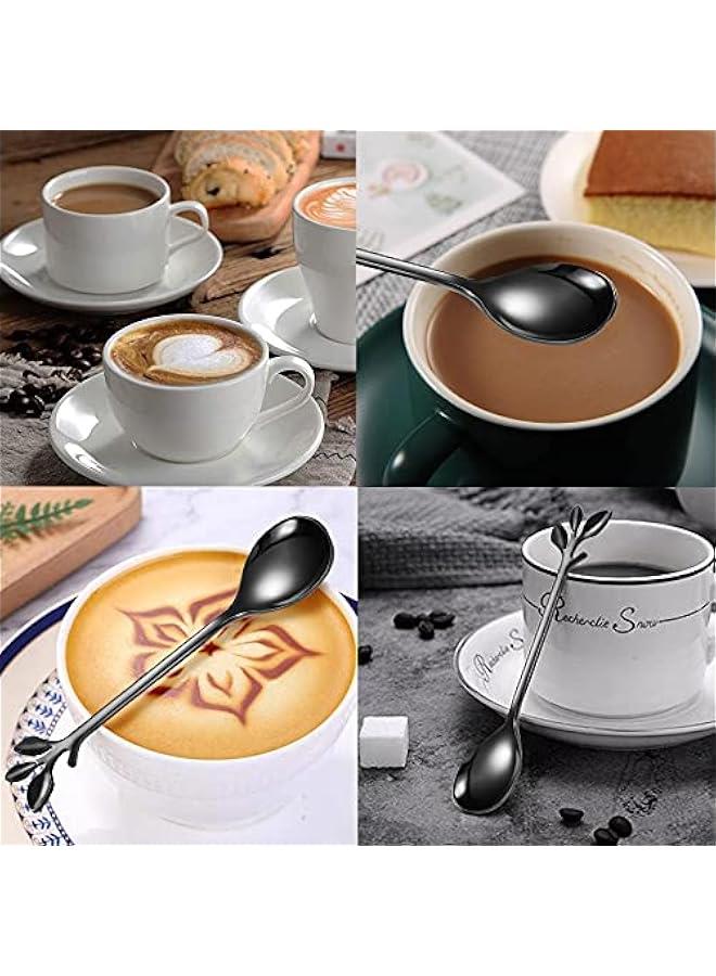 Black Coffee Spoons, IFeico Stainless Steel Ice-Cream Spoons, 4.7 inch Tea Demitasse Stirring Spoon, Smooth Edges, Dishwasher Safe, Mini Leaf Sugar Spoons for Dessert, Family Parties, Pack of 5  - Image 4