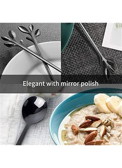 Generic Black Coffee Spoons, IFeico Stainless Steel Ice-Cream Spoons, 4.7 inch Tea Demitasse Stirring Spoon, Smooth Edges, Dishwasher Safe, Mini Leaf Sugar Spoons for Dessert, Family Parties, Pack of 5  - Image 5