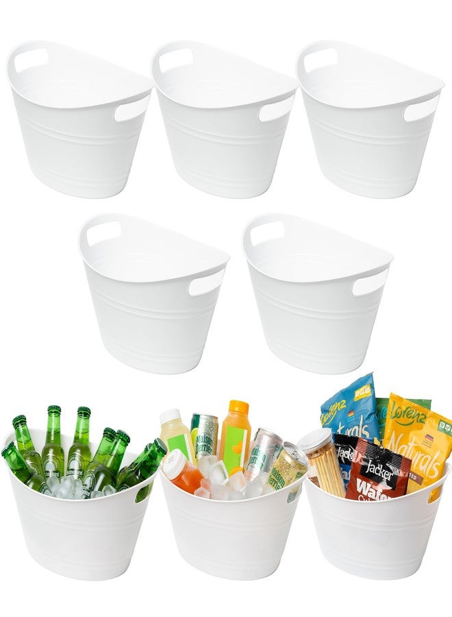 تياودي مجموعة تياوودي من 8 دلاء ثلج بمقابض، مثالية للمشروبات المثلجة في الحفلات والحانات، لحفظ زجاجات النبيذ والبيرة والشمبانيا، مصنوعة من البلاستيك، وسلة تخزين بيضاوية الشكل للمنزل، سعة كل دلو 4.5 لتر، لون أبيض. - Image 1