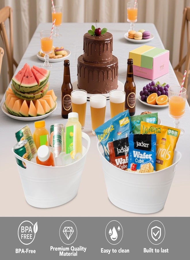 تياودي مجموعة تياوودي من 8 دلاء ثلج بمقابض، مثالية للمشروبات المثلجة في الحفلات والحانات، لحفظ زجاجات النبيذ والبيرة والشمبانيا، مصنوعة من البلاستيك، وسلة تخزين بيضاوية الشكل للمنزل، سعة كل دلو 4.5 لتر، لون أبيض. - Image 3