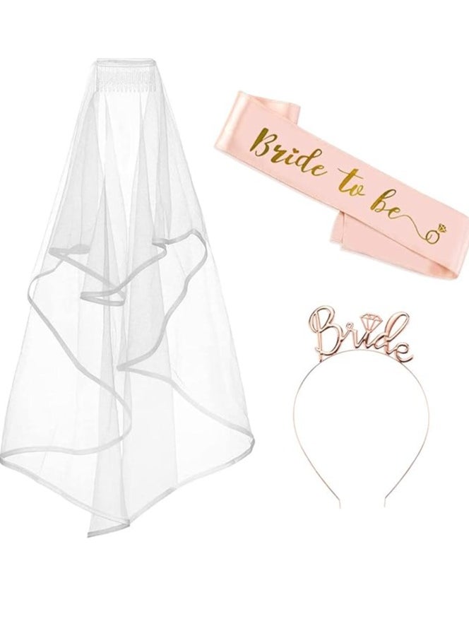 ماركة غير محددة طرحة زفاف ووشاح مكتوب عليهم Bride to Be ومجموعة اكسسوارات حفلة الزفاف مع تاج مصنوع يدويا مثبت عليه كلمة Bride، لحفلة الزواج، ديكورات حفلة الزواج  - Image 1