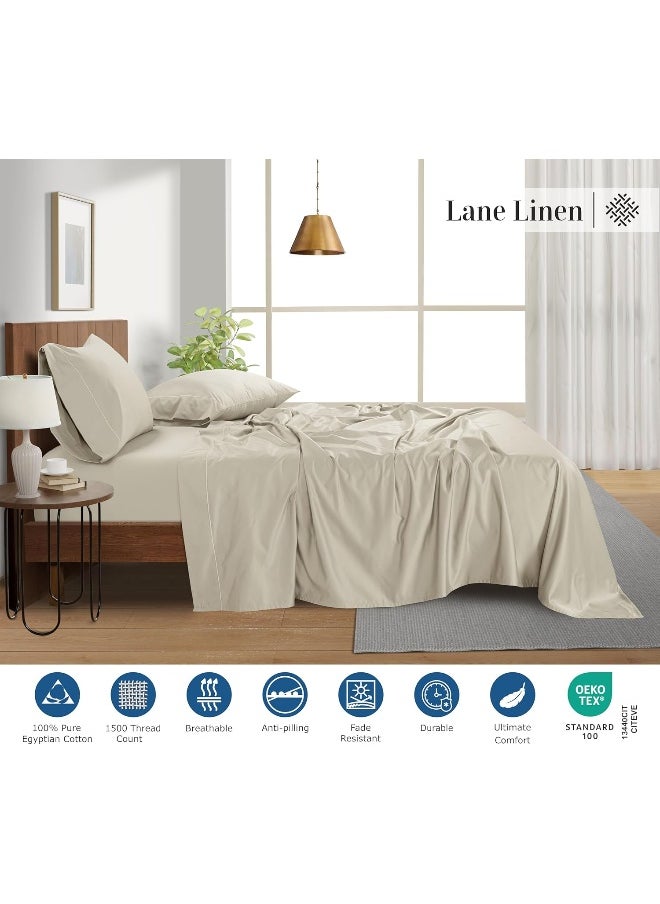 LANE LINEN King Size Sheets Set, Premium 1500 Thread Count 100% Egyptian Cotton Sheets for King Size Bed, 4Pc King Sheets, Soft Luxury Hotel Sheets, Deep Pocket King Sheet Set - Ivory King
