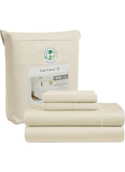 LANE LINEN King Size Sheets Set, Premium 1500 Thread Count 100% Egyptian Cotton Sheets for King Size Bed, 4Pc King Sheets, Soft Luxury Hotel Sheets, Deep Pocket King Sheet Set - Ivory King
