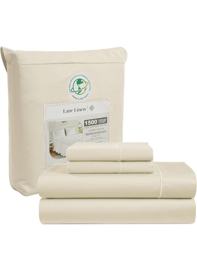 LANE LINEN King Size Sheets Set, Premium 1500 Thread Count 100% Egyptian Cotton Sheets for King Size Bed, 4Pc King Sheets, Soft Luxury Hotel Sheets, Deep Pocket King Sheet Set - Ivory King