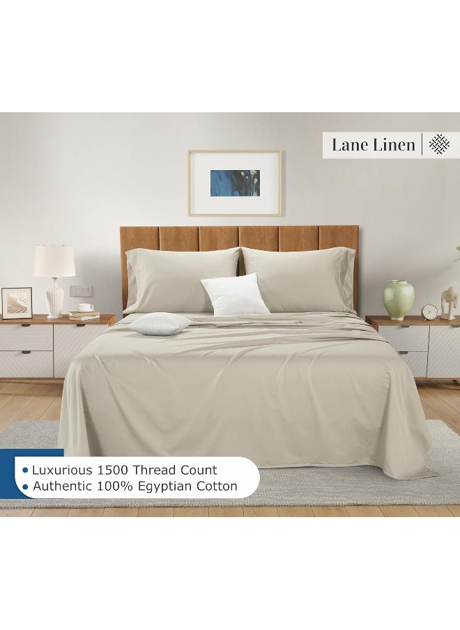 LANE LINEN King Size Sheets Set, Premium 1500 Thread Count 100% Egyptian Cotton Sheets for King Size Bed, 4Pc King Sheets, Soft Luxury Hotel Sheets, Deep Pocket King Sheet Set - Ivory King