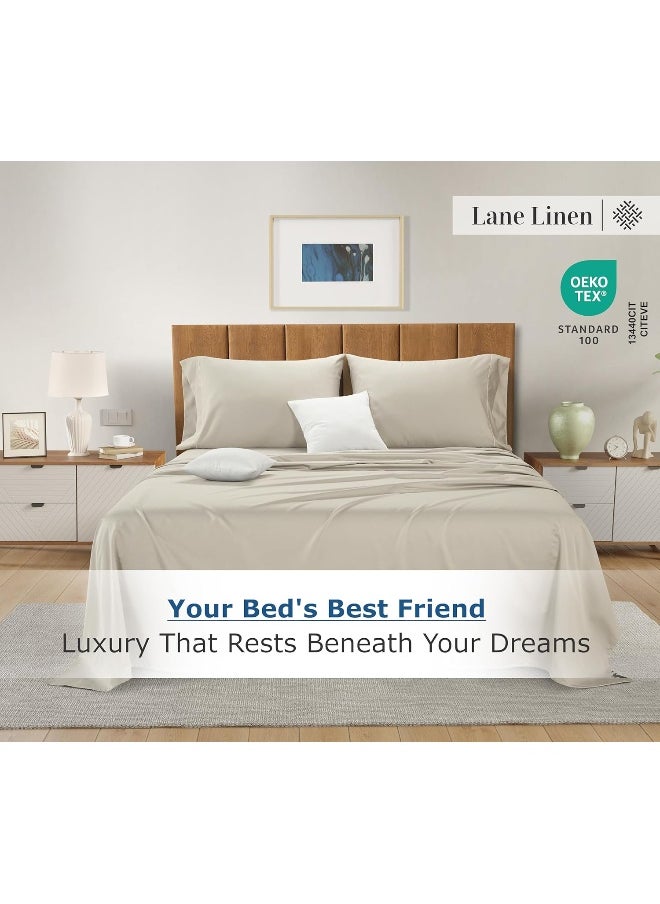 LANE LINEN King Size Sheets Set, Premium 1500 Thread Count 100% Egyptian Cotton Sheets for King Size Bed, 4Pc King Sheets, Soft Luxury Hotel Sheets, Deep Pocket King Sheet Set - Ivory King