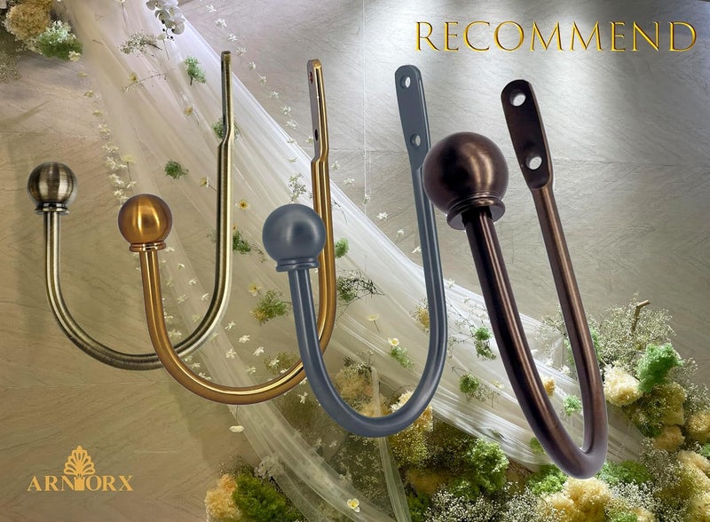 ARNORX حاملات ستائر ARNORX، خطافات، قطعتان، خطافات فولاذية صلبة، نهاية كروية فرنسية زخرفية، حاملات ستائر، مثبتة على الحائط، ربطات ستائر، ذهب عتيق - Image 5