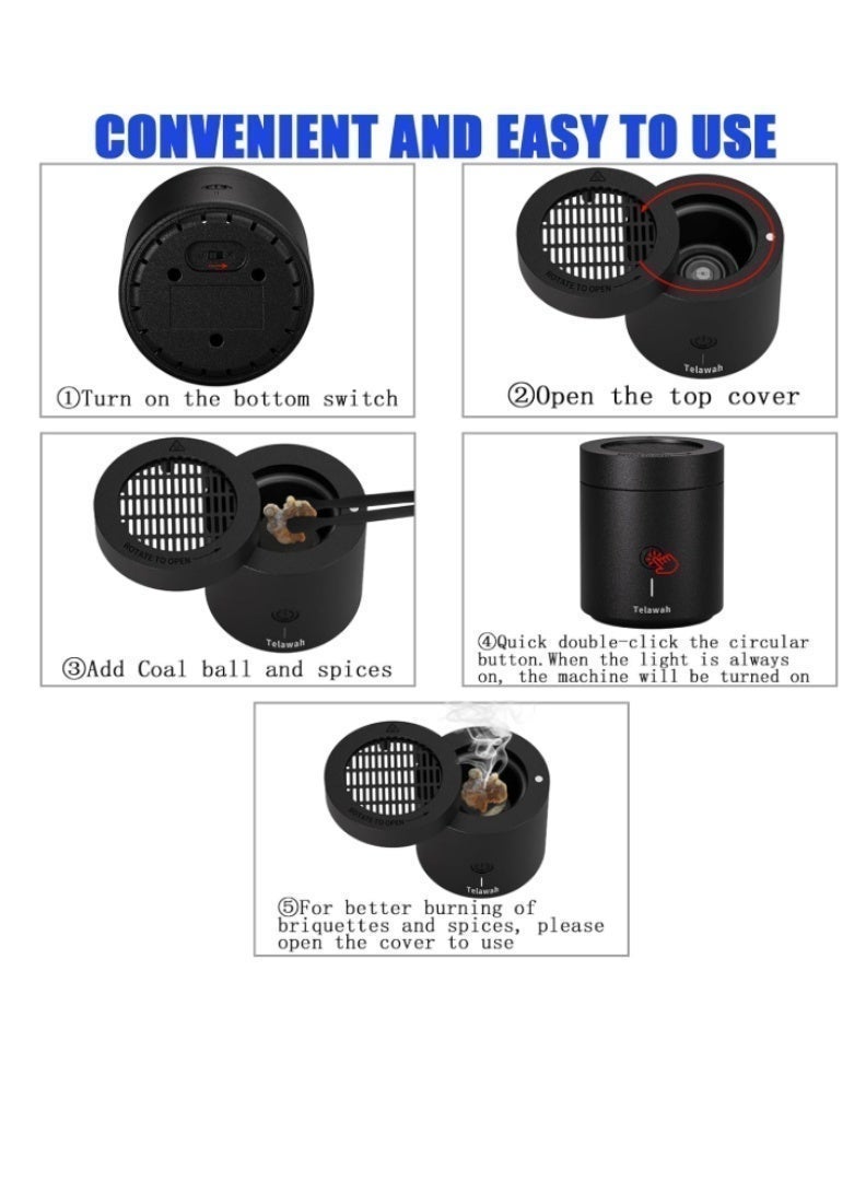 إي دوتس بك-108 قابلة للشحن أوسب الكهربائية بخور الموقد و ناشر رائحة - المحمولة دخاني عديمة اللهب الإلكترونية مبخرة مع بطارية 2000 مللي أمبير ، التدفئة السريعة ، تصميم مضغوط للمنزل ، مكتب ، سيارة والسفر - Image 2