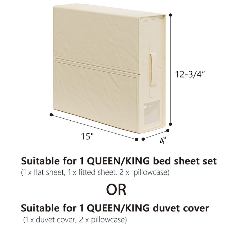 SUOCO SheetCube Bed Sheet Organizers and Storage 4 Pack, Foldable Linen Closet Organizer with Window and Label, Bedding Folder Storage Box Container for Blanket, Duvet Cover Set, Bed Sheet Set - Beige - Image 4