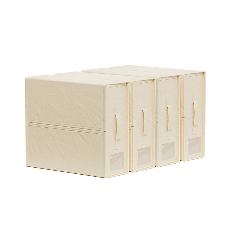 SUOCO SheetCube Bed Sheet Organizers and Storage 4 Pack, Foldable Linen Closet Organizer with Window and Label, Bedding Folder Storage Box Container for Blanket, Duvet Cover Set, Bed Sheet Set - Beige - Image 1