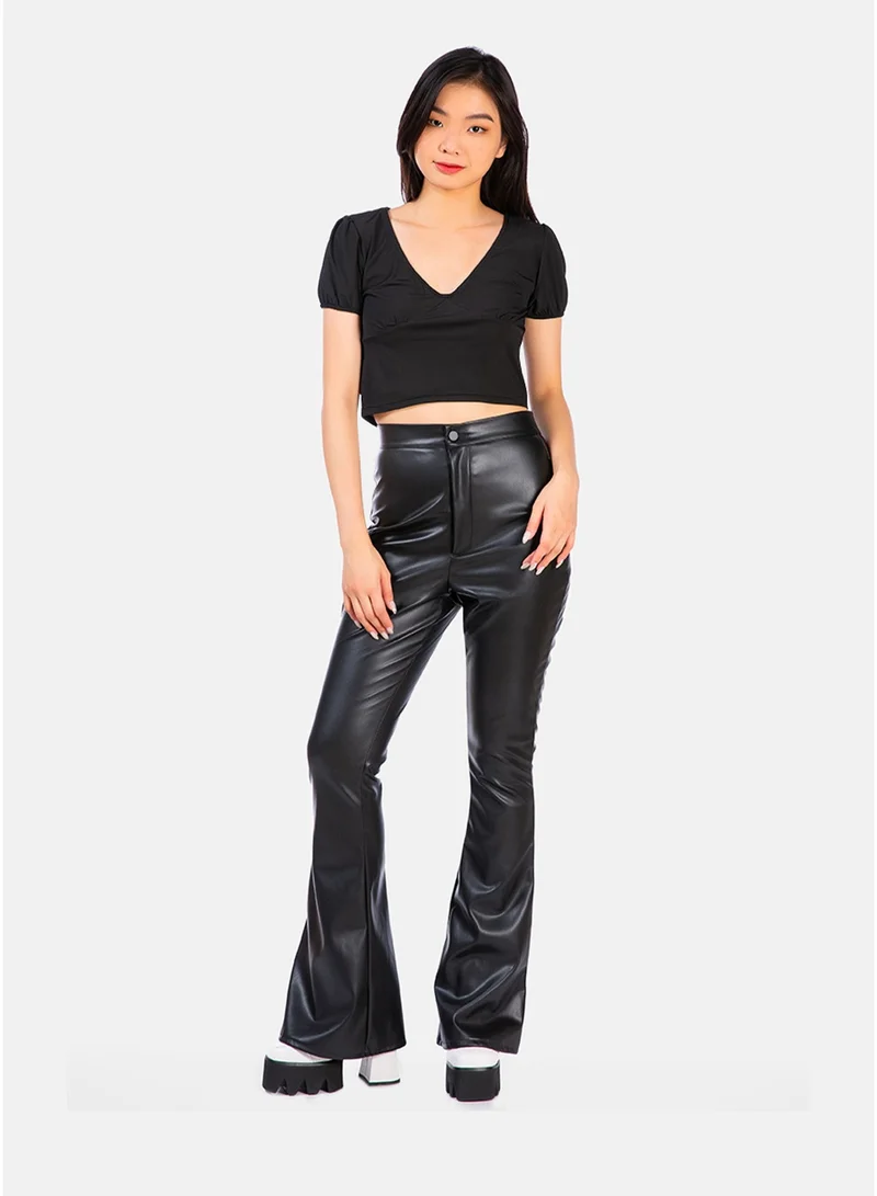 London Rag London Rag Black Pleated V Neck Top