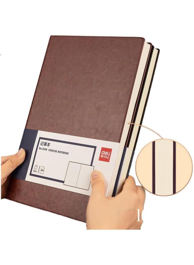 Deli [Lowest Price Online] Deli A4/160 Sheets Business Notebook, Office Supplies, Meeting Record, Leather Cover Notebook, Office Diary, Brown 3306 - Image 3