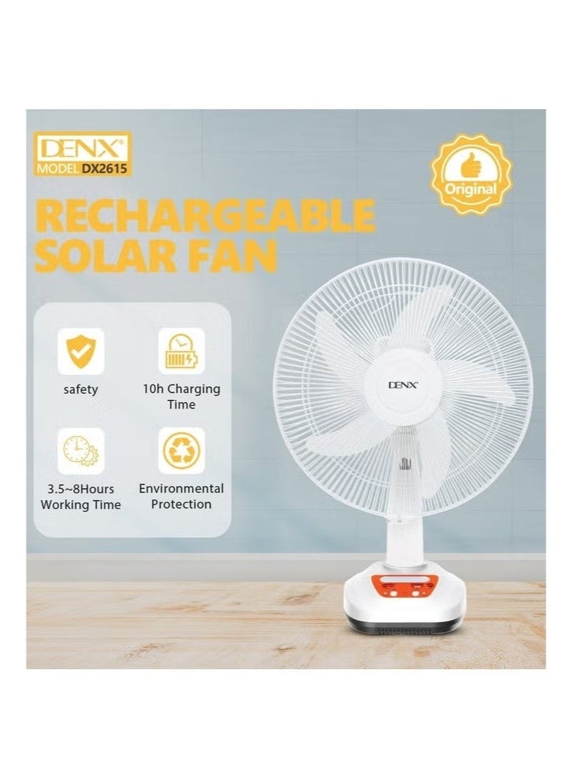 Dinex 16-inch solar-powered table fan with five blades and built-in light, suitable for camping, travel, and home use. - Image 2